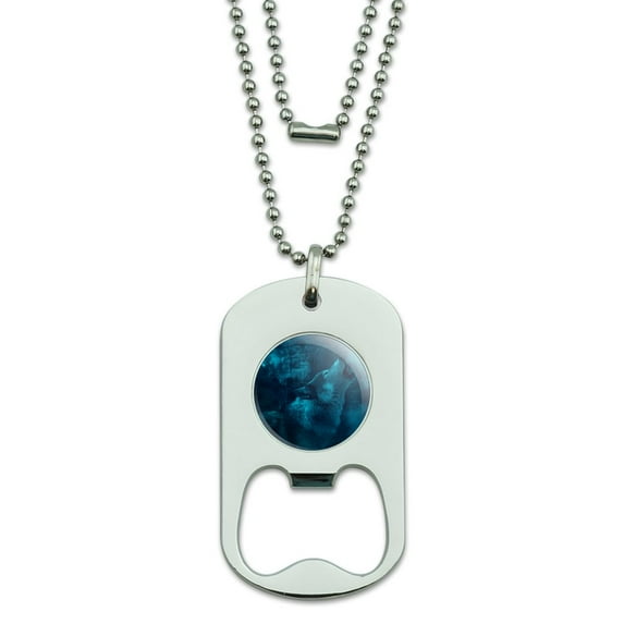 Wolf Howl Howling Blue Moon Wolves Military Dog Tag Bottle Opener Pendant