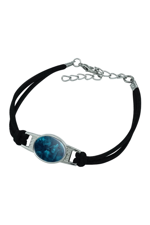 Wolf Howl Howling Blue Moon Wolves Novelty Suede Leather Metal Bracelet