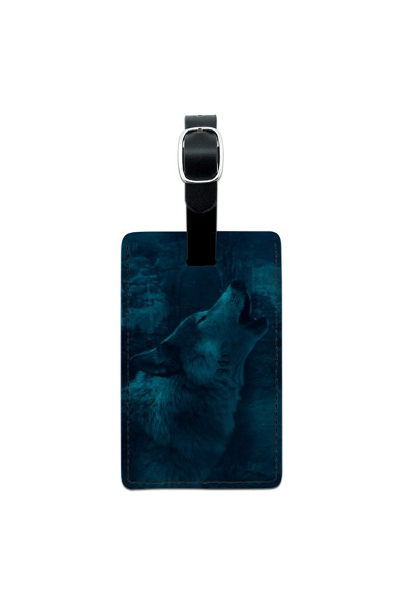 Wolf Howl Howling Blue Moon Wolves Rectangle Leather Luggage Card Suitcase Carry-On ID Tag