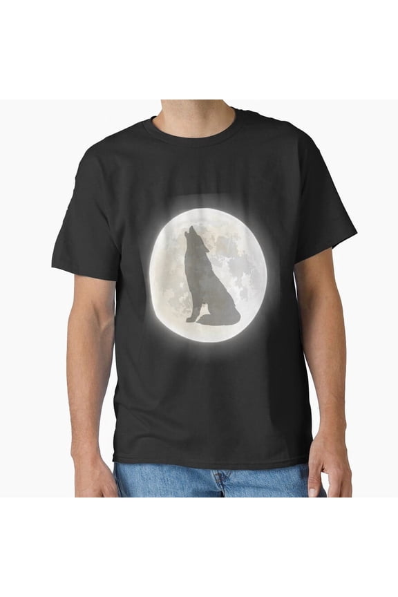 Wolf Howling At Full Moon Night Silhouette Lunar Scene Art Unisex T-Shirt, up to size 5XL