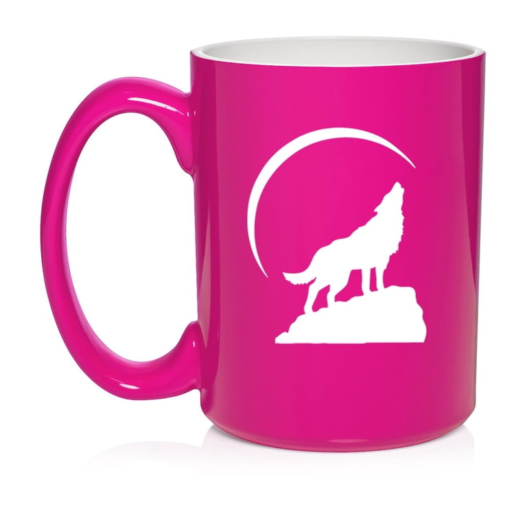 Wolf Howling At Moon Ceramic Coffee Mug Tea Cup Gift (15oz Hot Pink)