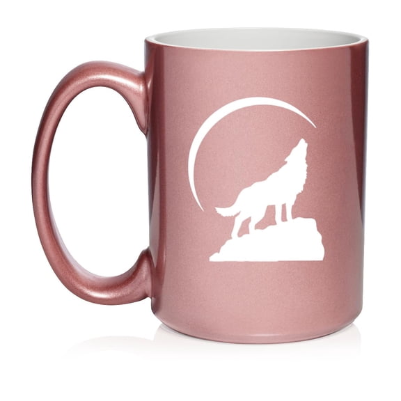 Wolf Howling At Moon Ceramic Coffee Mug Tea Cup Gift (15oz Rose Gold)