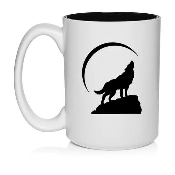 Wolf Howling At Moon Ceramic Coffee Mug Tea Cup Gift (15oz White)