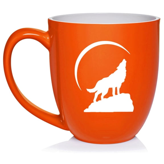 Wolf Howling At Moon Ceramic Coffee Mug Tea Cup Gift (16oz Orange)