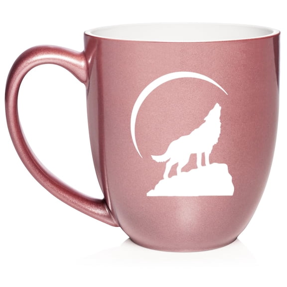 Wolf Howling At Moon Ceramic Coffee Mug Tea Cup Gift (16oz Rose Gold)