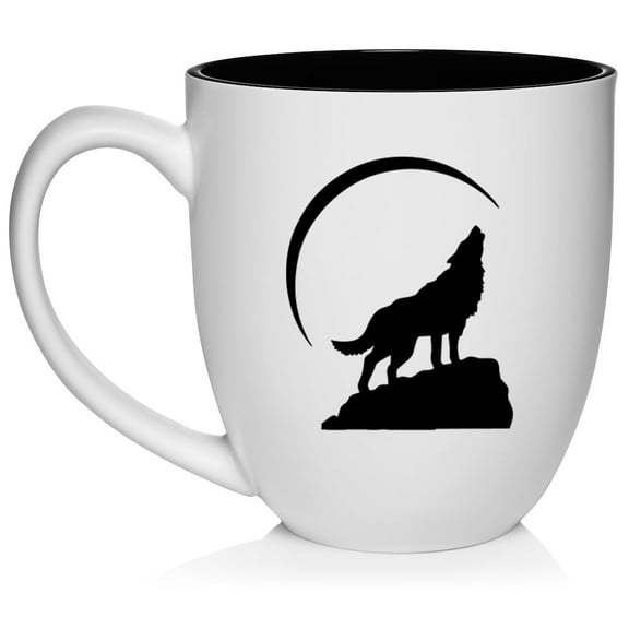 Wolf Howling At Moon Ceramic Coffee Mug Tea Cup Gift (16oz White)