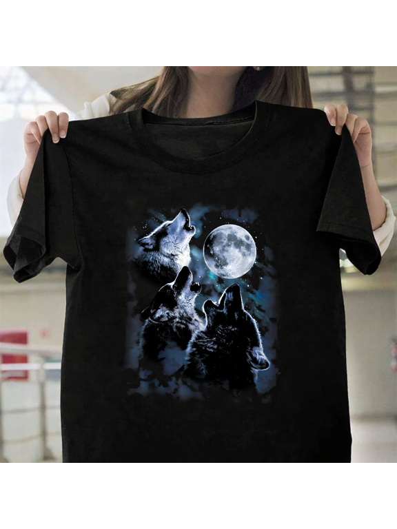 Wolf Howling At The Moon Wildlife Wolves Lovers Cute Unisex T-Shirt, up to size 3XL.