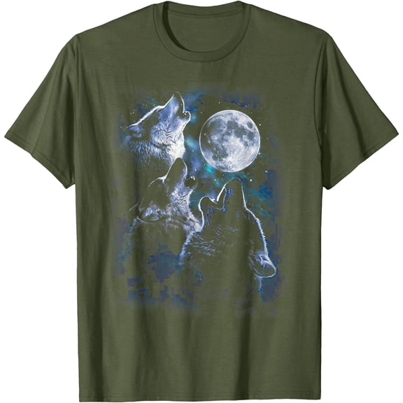 Wolf Howling At The Moon Wildlife Wolves Lovers Unisex T-Shirt for Men Women Kids Toddler,Military Green Color,Size YS