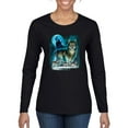 thumbnail image 1 of Wolf Howling At the Full Moon Wolf Pack Animal Lover Womens Graphic Long Sleeve T-Shirt, Black, Small, 1 of 3