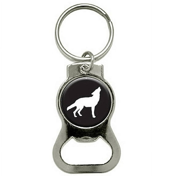 Wolf Howling Bottle Cap Opener Keychain Ring
