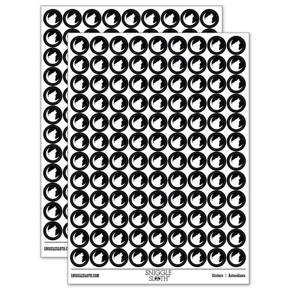 Wolf Howling Crescent Moon 200+ Round Stickers - Black - Gloss Finish - 0.50" Size