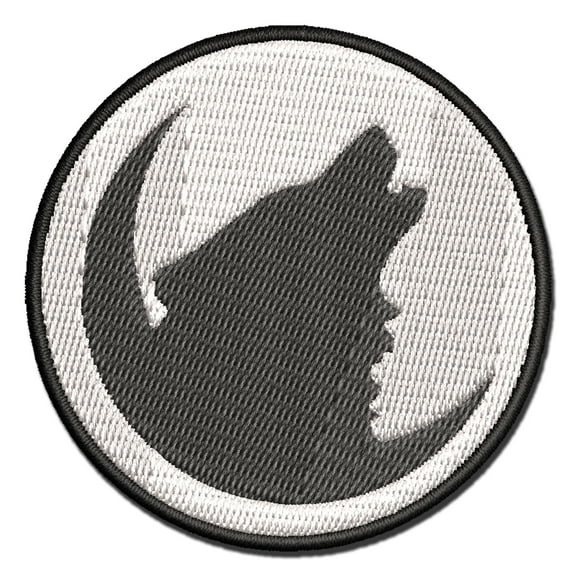 Wolf Howling Crescent Moon Applique Multi-Color Embroidered Hook & Loop Patch - 2.5 Inch Small