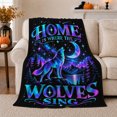 thumbnail image 1 of Wolf Howling At Moon Cosmic Nebula, Peaceful Mountain Lake Scene, Warm Flannel Blanket for Cabin and Lodge with Detailed Artwork, Outdoor Lovers Christmas Gift, Festive Home Decor, 1 of 9