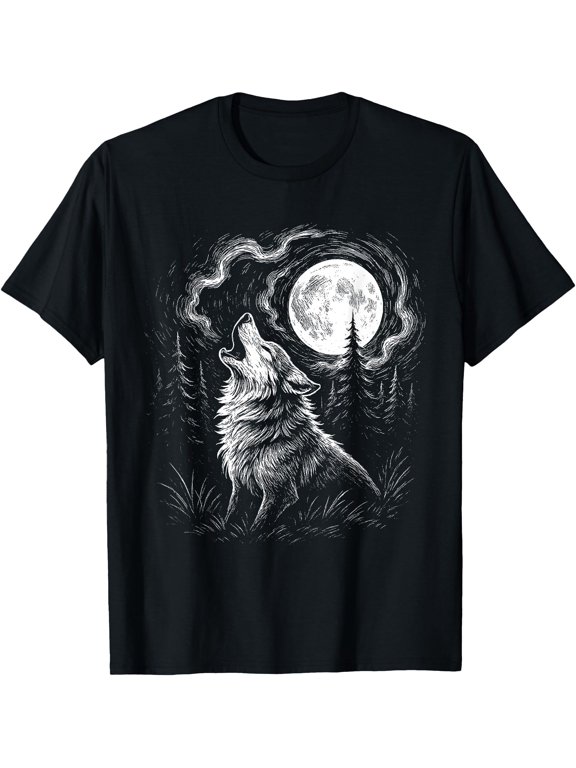 Wolf Howling Moon Forest Nature Wildlife Animal Wolves Lover T-Shirt