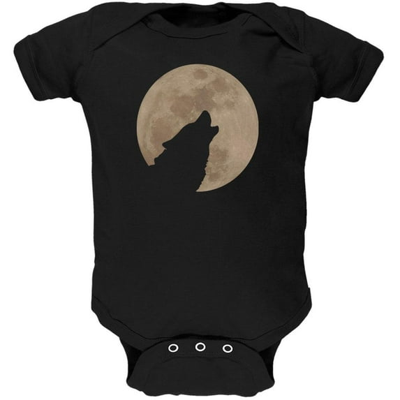 Wolf Howling Moon Silhouette Soft Baby One Piece Black 18 Month