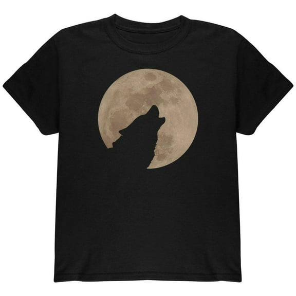 Wolf Howling Moon Silhouette Youth T Shirt Black YSM