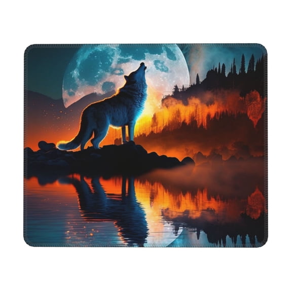 Wolf Howling Night Moon River Mouse Pad Non-Slip Rubber Gaming Mousepad Rectangle for Computers Laptop 10 x 12 inch