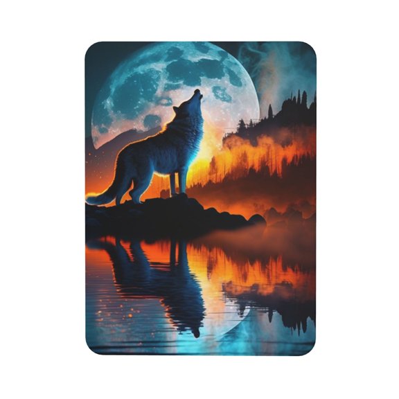 Wolf Howling Night Moon River Rectangular Refrigerator Magnet, Soft Magnetic Fridge Magnet for Home, Office, Locker Decor