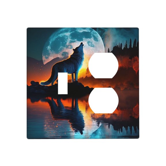 Wolf Howling Night Moon River Toggle Outlet Wall Plate Decorative Electrical Outlet Light Switch Cover Switchplate