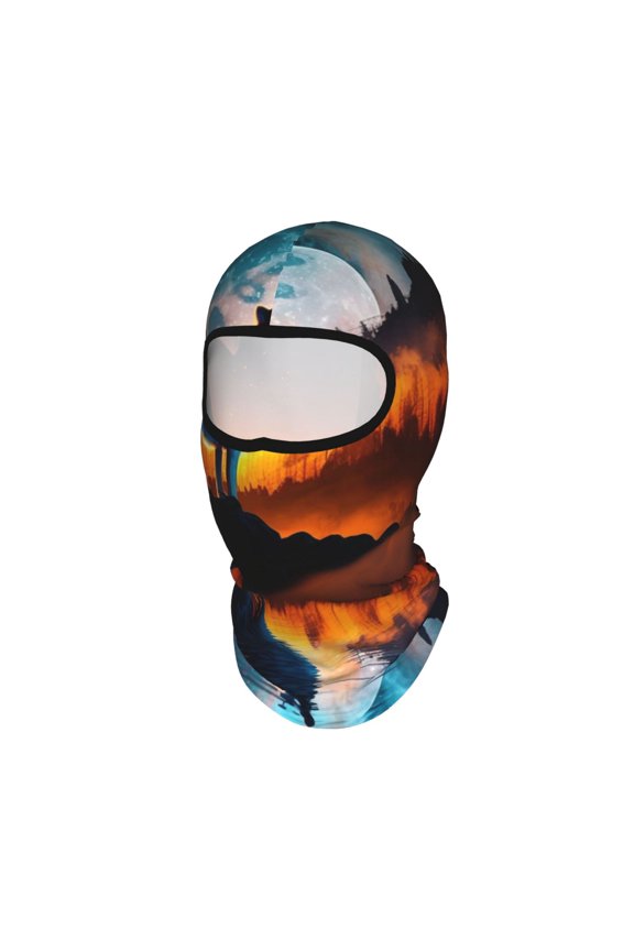Wolf Howling Night Moon River Unisex Balaclava Ski Mask Full Face Cover for Cold Weather & UV Protection, Breathable Cooling Helmet Liner