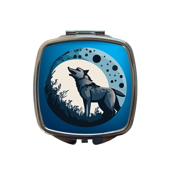 Wolf Howling Night Moon Travel Makeup Handbag Purse Small Pocket Compact Mirror