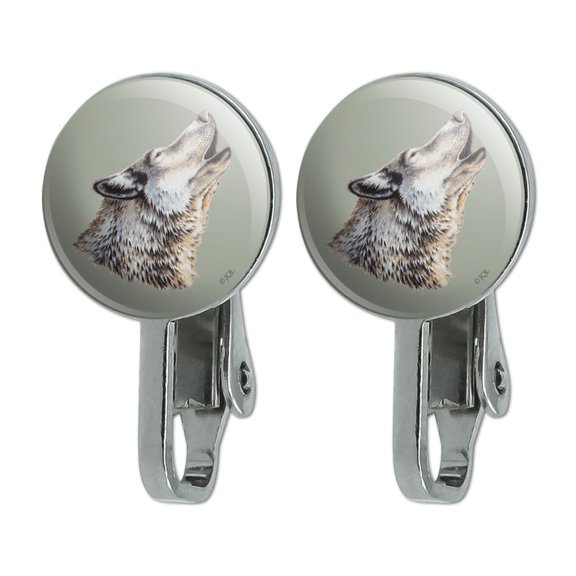 Wolf Howling Novelty Clip-On Stud Earrings