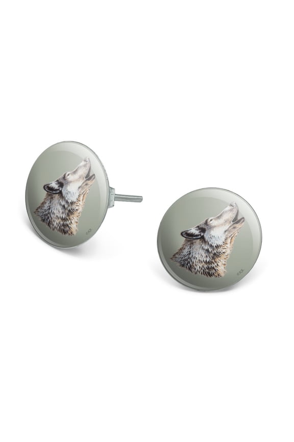 Wolf Howling Novelty Silver Plated Stud Earrings