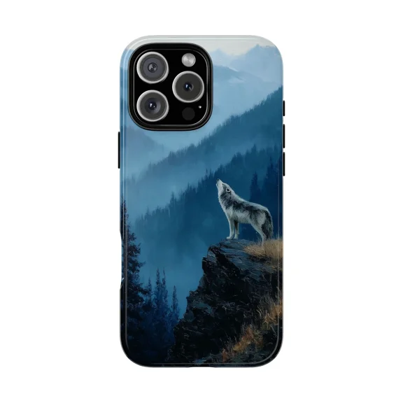Wolf Howling Oil Brush Style Illustration H2034 Durable Unisex iPhone Case for iPhone 17/16/15/14/13/12/11 Pro Max