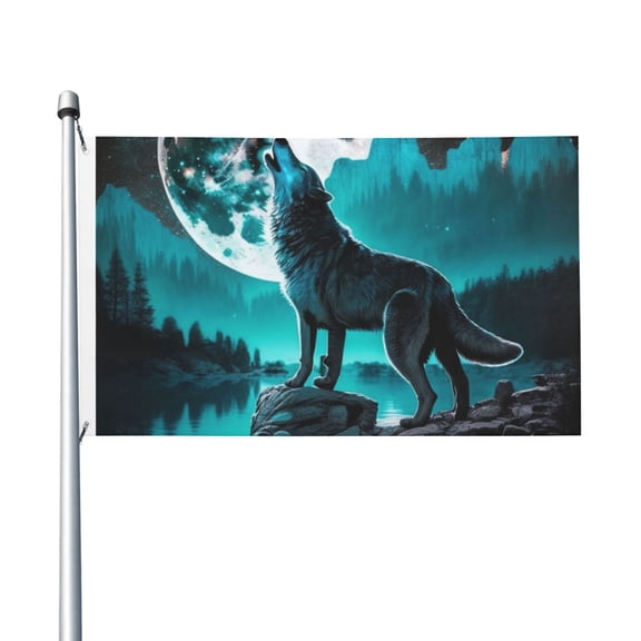 Wolf Howling River Night Moon Cool Flag 3X5 Ft Garden Yard House Flags Banner Sign Outdoor Indoor Party Home Garden Decoration