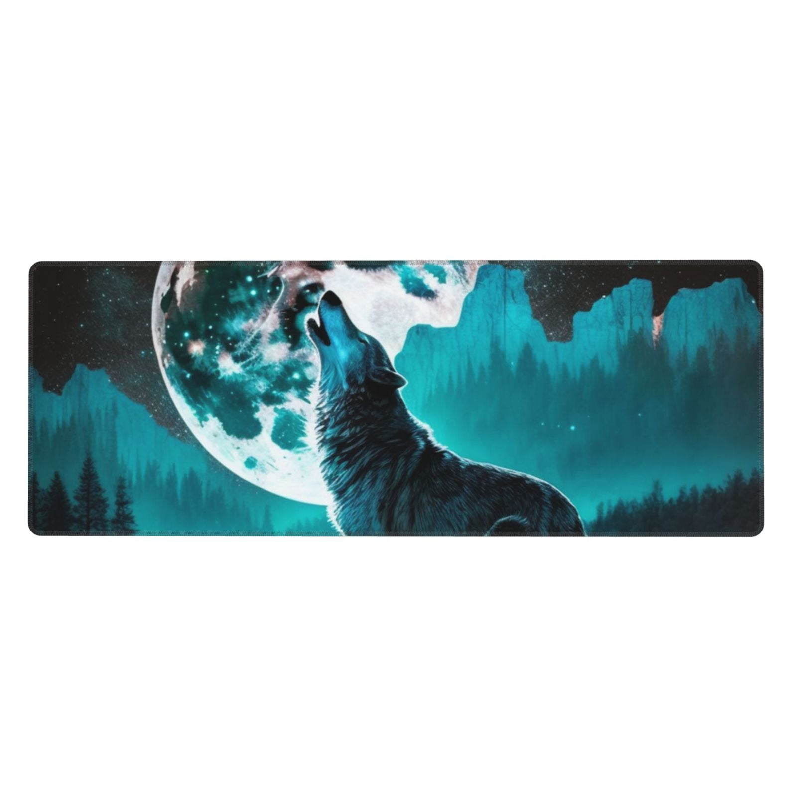 Wolf Howling River Night Moon Cool Mouse Pad Extended Large Gaming Mousepad Non-Slip Rubber Big Keyboard Desk Mat 31.5 X 11.8 Inch