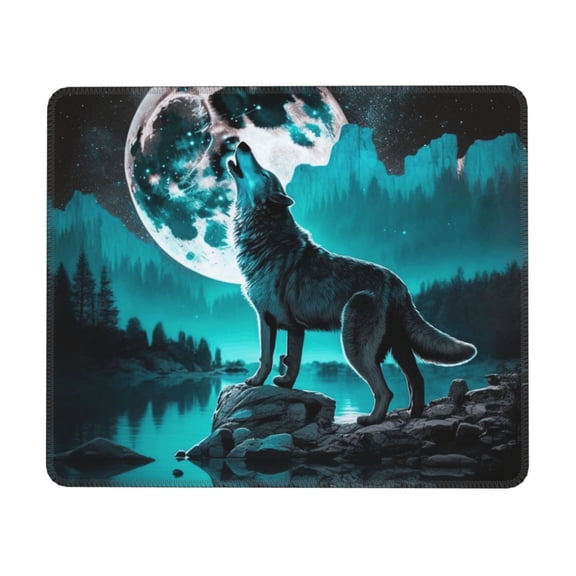 Wolf Howling River Night Moon Cool Mouse Pad Non-Slip Rubber Gaming Mousepad Rectangle for Computers Laptop 10 x 12 inch