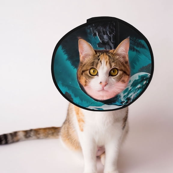 Wolf Howling River Night Moon Cool Soft Pet Recovery Collar for Cats Small Dogs, Protective Elizabeth Collar for Post-Surgery, Anti-Lick & Anti-Scratch