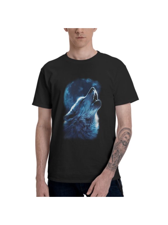 Wolf Howling T-Shirt for Men Cotton 100% Summer Tops Women Fashion Casual Short Sleeves Round Collar Short-Sleeve Couple Top Tees