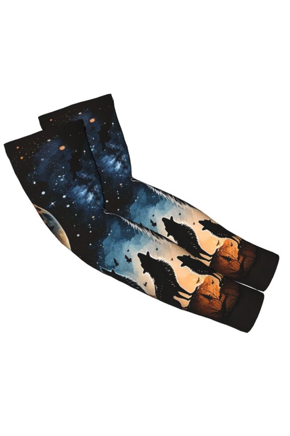 Wolf Howling Wolves Moon Night Stars 2-Pack Adult Cooling Arm Sleeves, Seamless UV Sun Protection Breathable Ice-Silk Compression Arm Sleeve