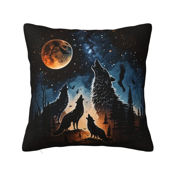 Wolf Howling Wolves Moon Night Stars Pillow Cover Decorative Throw Pillowcase Soft Cushion Covers Bed Sofa Couch 18x18