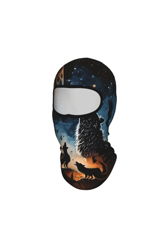Wolf Howling Wolves Moon Night Stars Unisex Balaclava Ski Mask Full Face Cover for Cold Weather & UV Protection, Breathable Cooling Helmet Liner