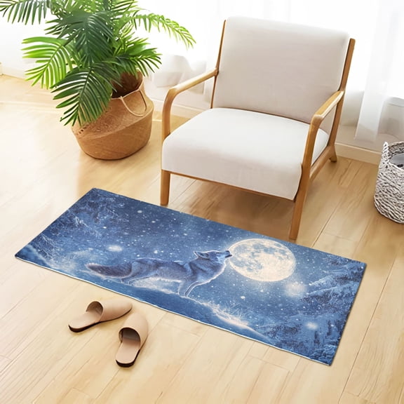 Wolf Howling at Moon Snow Night Plush Carpet Non Slip Runner Rug Absorbent Bath Mat 39" x 20"