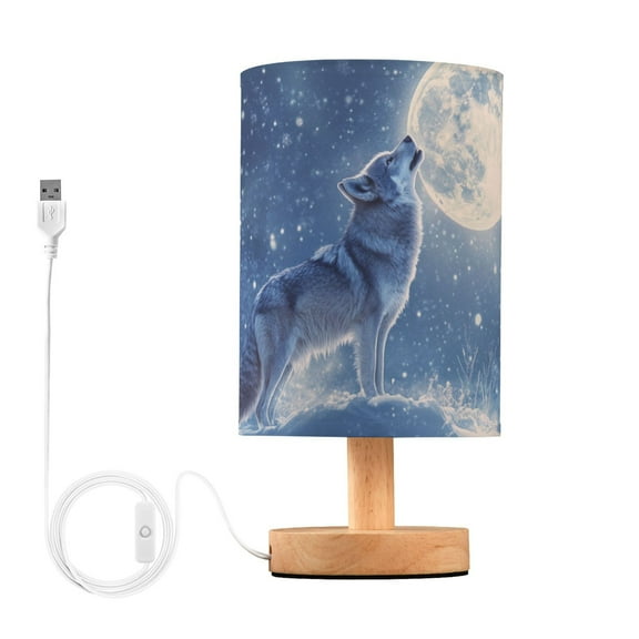 Wolf Howling at Moon Snow Night Table Lamp with USB Port LED Warm Light Lamp Night Light Home Decor