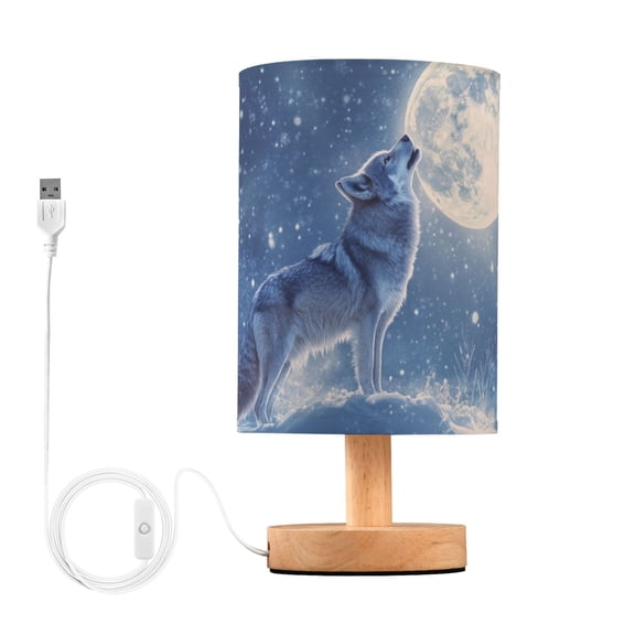 Wolf Howling at Moon Snow Night Table Lamp with USB Port LED Warm Light Lamp Night Light Home Decor
