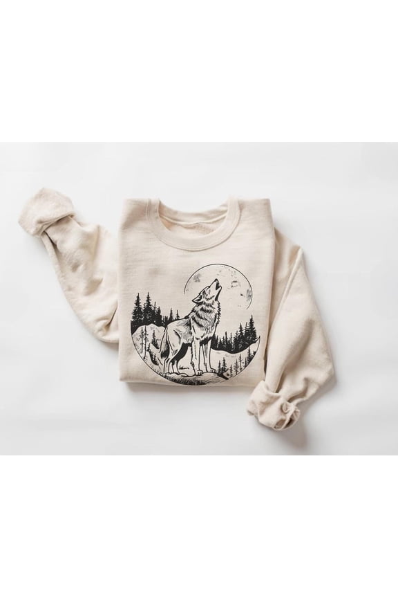 Wolf Howling at Moon Sweatshirt, Wildlife Sweater, Forest Print Pullover, Outdoor Adventure Crewneck542 Sweatshirt All Size S-5XL