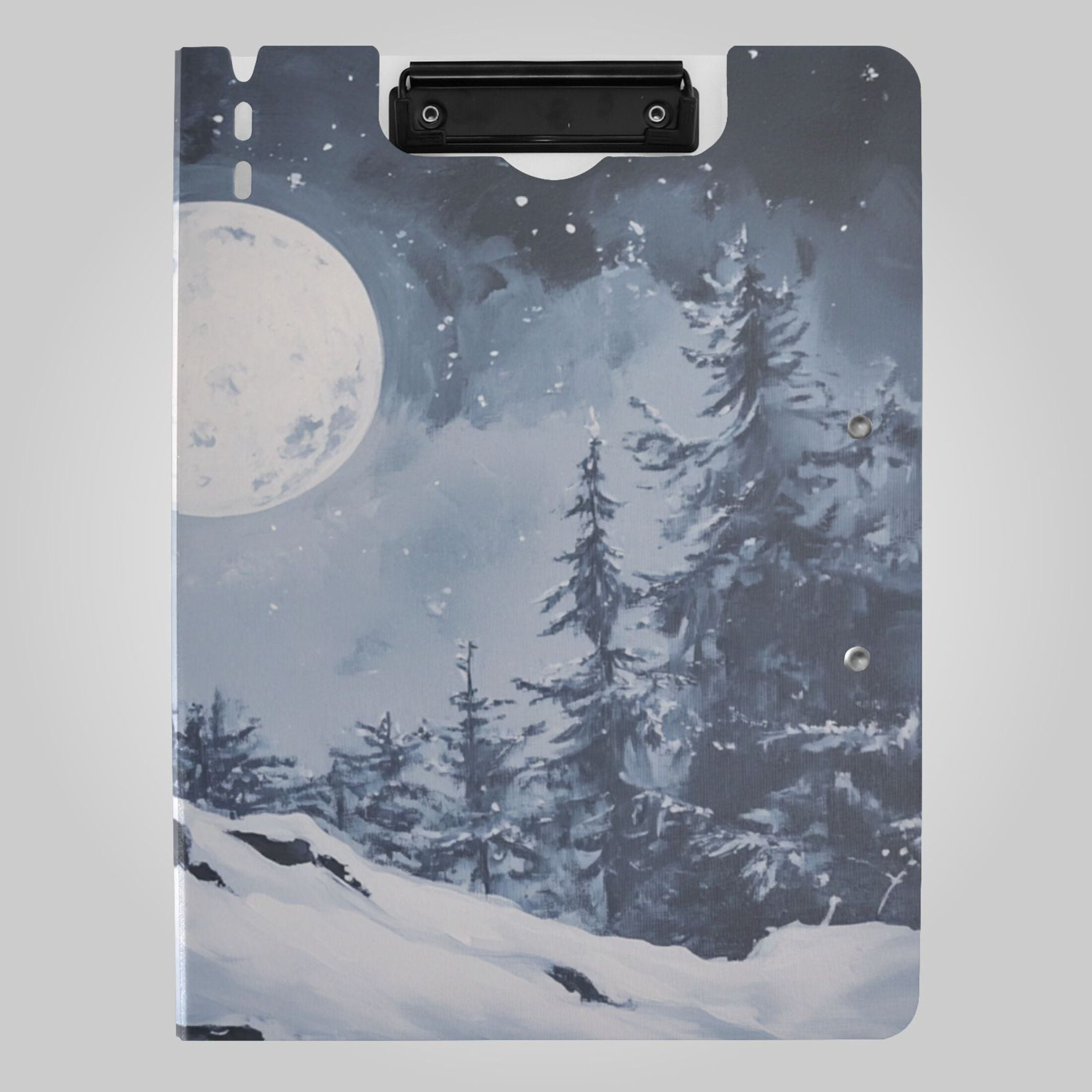 Wolf Howling at Moon in Snow Trees Foldable Binder Folder Clipboard ...