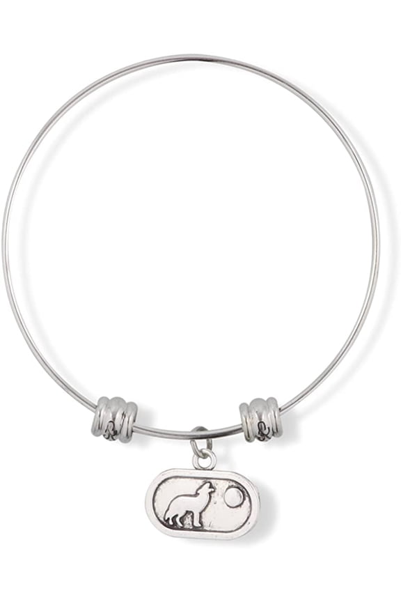 Wolf Howling at Moon on Oval Fancy Charm Bangle