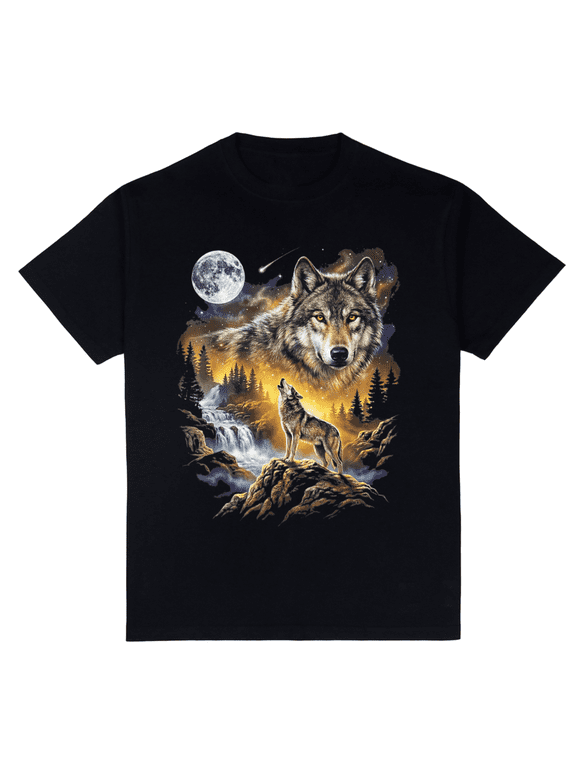 Wolf Howling at the Moon Forest Wildlife Art Design T-Shirt