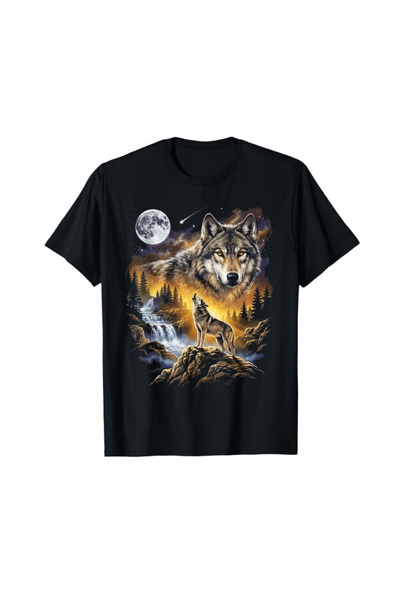 Wolf Howling at the Moon Forest Wildlife Art Design T-Shirt