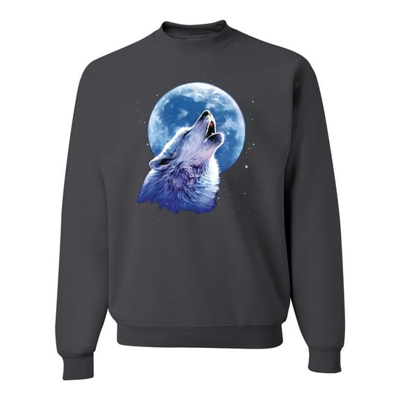 Wolf Howling at the Moon | Mens Animal Lover Crewneck Graphic Sweatshirt, Charcoal, 3XL