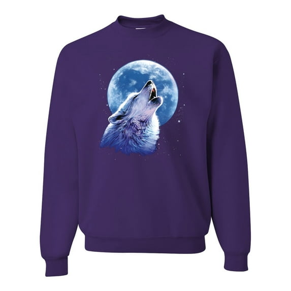 Wolf Howling at the Moon | Mens Animal Lover Crewneck Graphic Sweatshirt, Purple, Large