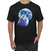 Wolf Howling at the Moon | Mens Animal Lover Graphic T-Shirt, Black, Small