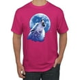 thumbnail image 1 of Wolf Howling at the Moon | Mens Animal Lover Graphic T-Shirt, Fuschia, Large, 1 of 3
