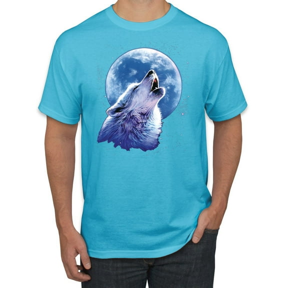 Wolf Howling at the Moon | Mens Animal Lover Graphic T-Shirt, Light Turquoise, X-Large