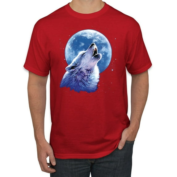 Wolf Howling at the Moon | Mens Animal Lover Graphic T-Shirt, Red, 4XL